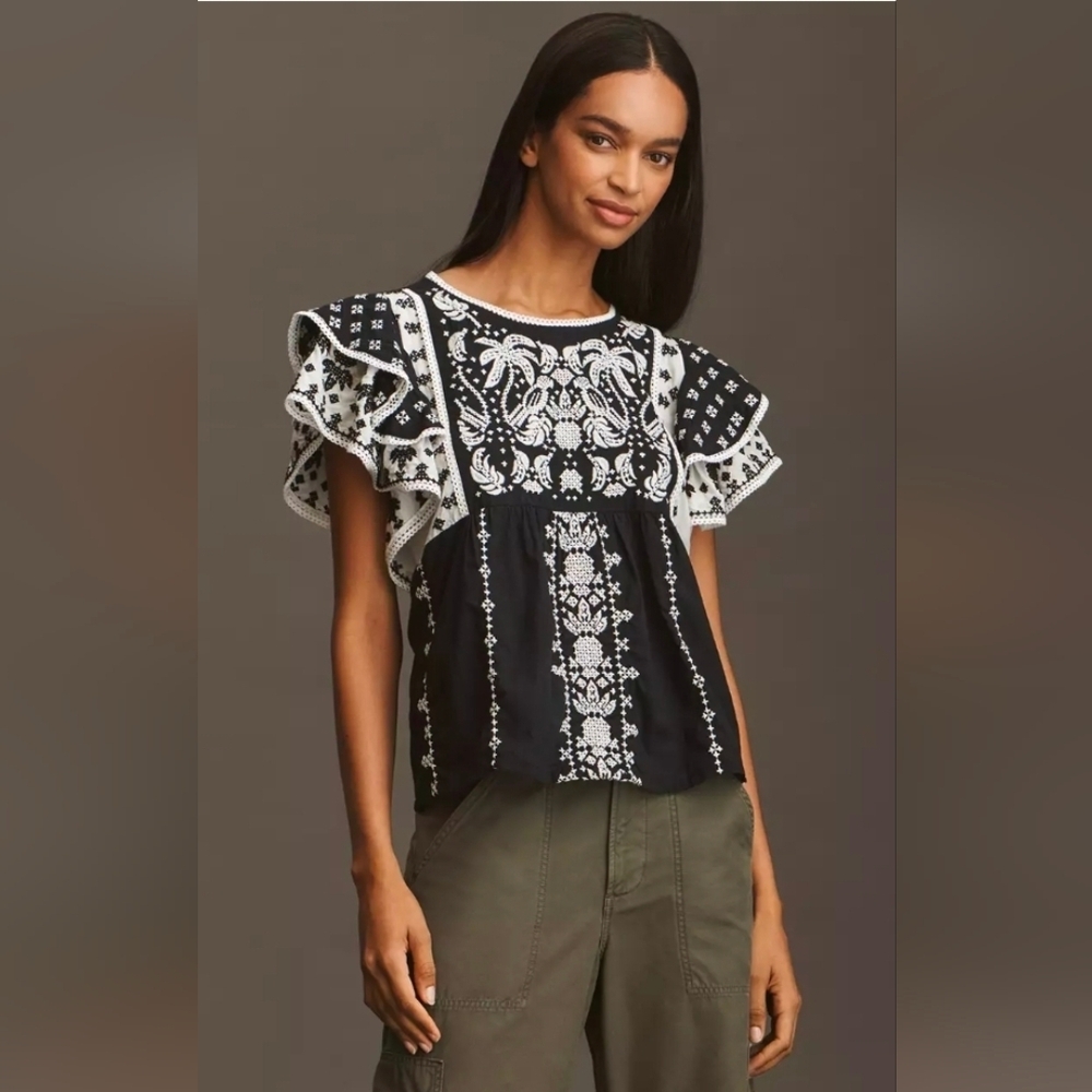 FARM Rio Flutter Sleeve Printed Boho Top - Picture 4 of 5